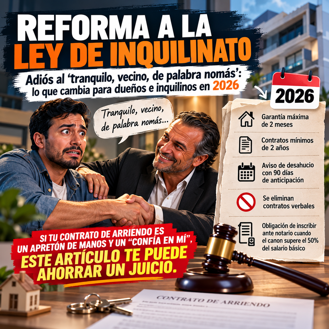 Reforma a la Ley de Inquilinato 2026 en Ecuador: qué cambia para dueños e inquilinos
